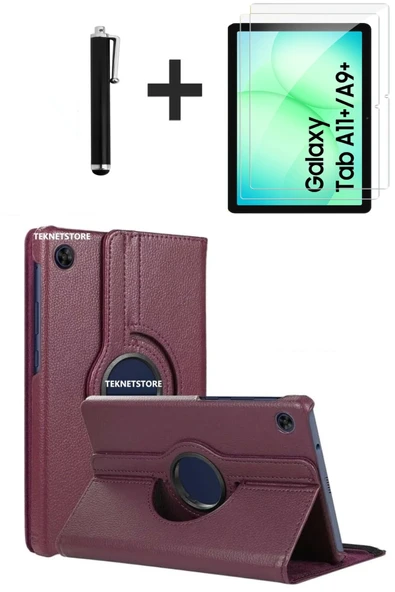 Samsung Galaxy Tab A11 Plus 2025 Kılıf Ekran Koruyucu Kalem Seti 360 Dönebilen Kapak Ön Arka Koruma  Mor ürün görseli 1