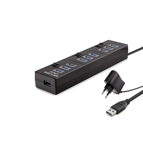 Usb Hub 10*Usb 1M Siyah ( Güç Adaptörlü) HDX7005 ürün görseli 1