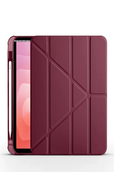 Samsung Galaxy Tab S11 11 Inç SM-X730 Uyumlu Kılıf Standlı Kalem Bölmeli Akıllı Trifolding Kapak  Mürdüm ürün görseli 1
