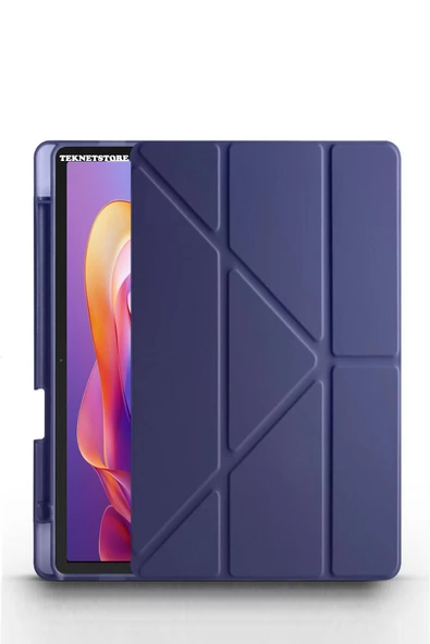 Xiaomi Redmi Pad 2 11 İnç Kılıf Standlı Kalem Bölmeli Akıllı Trifolding Silikon Koruyucu Kapak   Lacivert ürün görseli 1
