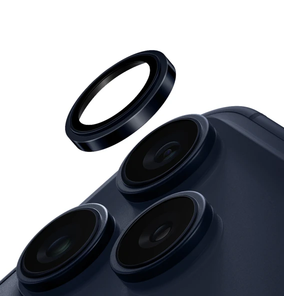 İphone 17 Pro / İphone 17 Pro Max Lens Koruyucu Sapphire Cam Optix Prime Çelik Dayanıklı Çerçeve  LACİVERT ürün görseli 1