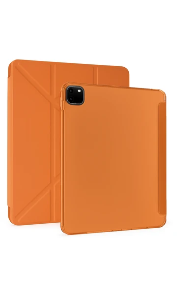 Apple iPad Pro 11'' inç m1-M2 çip 2022 / 2021 Uyumlu Silikon Kalemlikli Silikon Sarj Bölmeli Kılıf  Turuncu ürün görseli 1