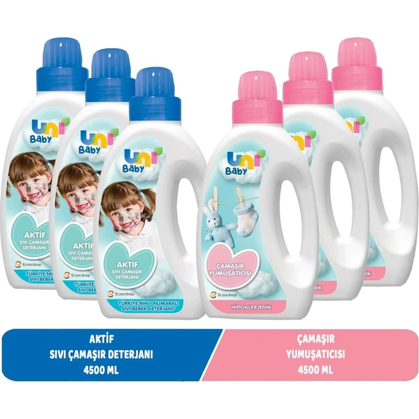 Sıvı Çamaşır Deterjanı 1500ML Aktif+Yumuşatıcı 1500ML Hassas/hipoalerjenik Karma -6 Lı Set ürün görseli 1