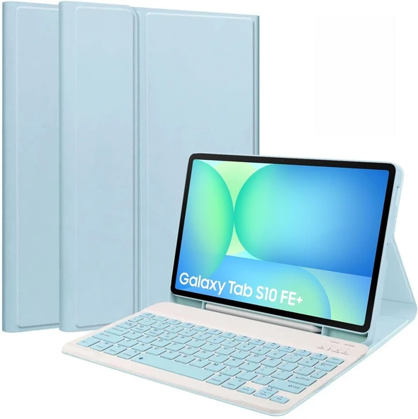 Samsung Galaxy Tab S10 Fe Plus 13.1 Klavyeli Kılıf Q Türkçe Kalem Bölmeli Bluetooth Özellik Standlı  MAVİ ürün görseli 1
