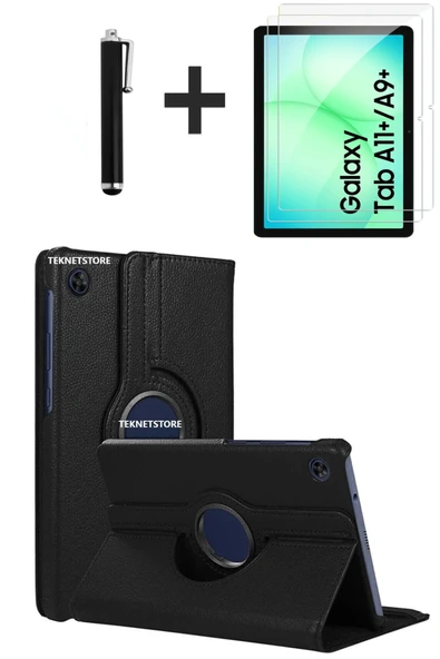 Samsung Galaxy Tab A11 Plus 2025 Kılıf Ekran Koruyucu Kalem Seti 360 Dönebilen Kapak Ön Arka Koruma  Siyah ürün görseli 1