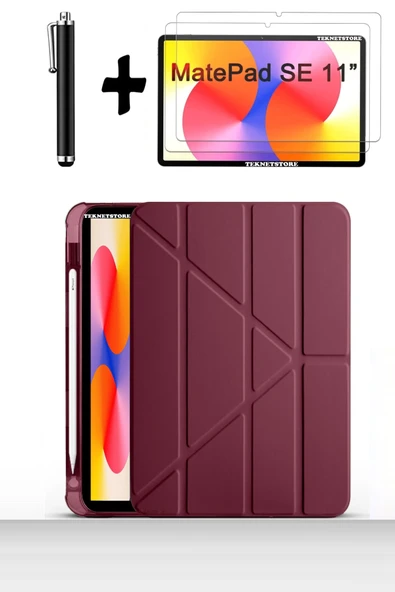 Huawei Matepad Se 11'' inç 2024 Uyumlu Kalem Bölmeli Standlı Kılıf + Ekran Koruyucu + Kalem 3'lü Set  Mürdüm ürün görseli 1