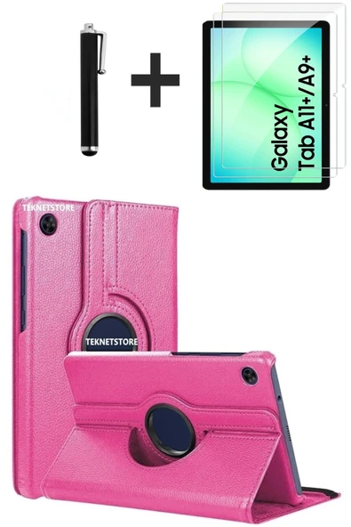 Samsung Galaxy Tab A11 Plus 2025 Kılıf Ekran Koruyucu Kalem Seti 360 Dönebilen Kapak Ön Arka Koruma  Pembe ürün görseli 1
