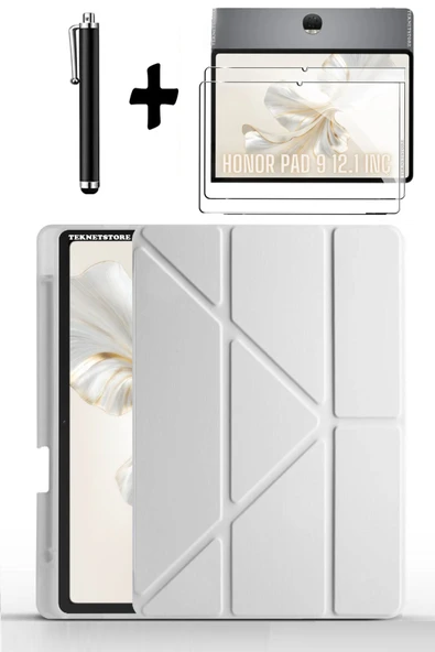Honor Pad 9 12.1 İnç Uyumlu Kalem Bölmeli Standlı Silikon Kılıf + Ekran Koruyucu + Kalem 3'lü Set  Gri ürün görseli 1