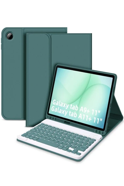 Galaxy Tab A11+ Plus 11 Inç Tablet Uyumlu Bluetooth Özellikli Türkçe Klavyeli Kılıf Kalem Bölmeli  YEŞİL ürün görseli 1