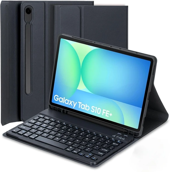 Samsung Galaxy Tab S10 Fe Plus 13.1 Klavyeli Kılıf Q Türkçe Kalem Bölmeli Bluetooth Özellik Standlı  SİYAH ürün görseli 1