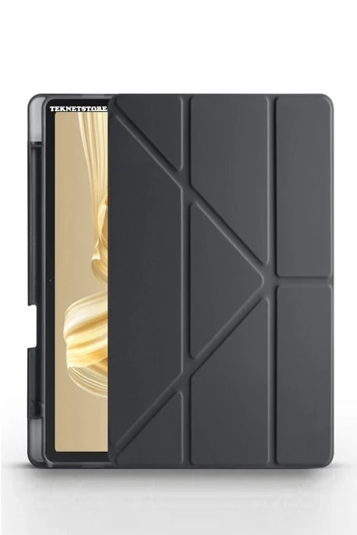 Huawei MatePad Pro 12.2" Kılıf Katlanır Kalem Bölmeli Silikon Standlı Uyku Modlu Akıllı Kapak  SİYAH ürün görseli 1