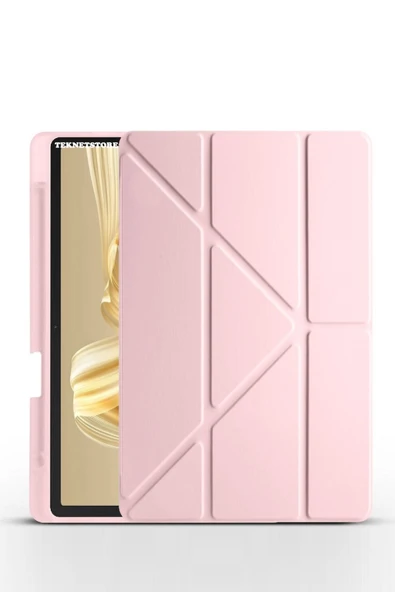 Huawei MatePad Pro 12.2" Kılıf Katlanır Kalem Bölmeli Silikon Standlı Uyku Modlu Akıllı Kapak  PEMBE ürün görseli 1