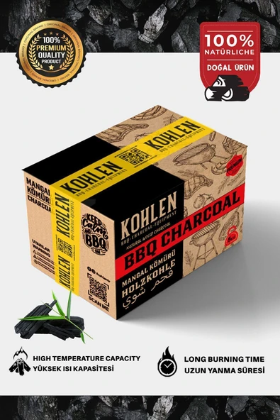 KOHLEN Doğal Meşe Mangal Kömürü Bbq Özel | Boylanmış | Doğal | 5 Kğ ürün görseli 1