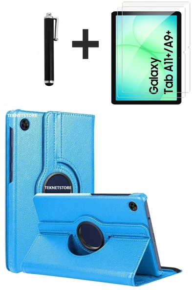 Samsung Galaxy Tab A11 Plus 2025 Kılıf Ekran Koruyucu Kalem Seti 360 Dönebilen Kapak Ön Arka Koruma  Turkuaz ürün görseli 1