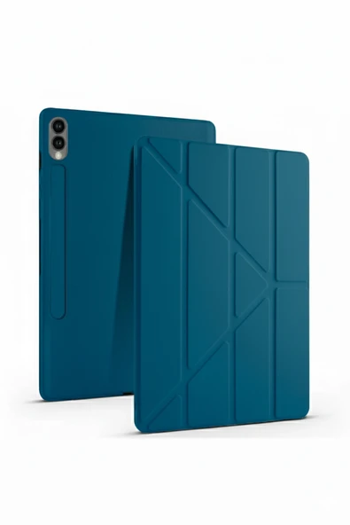 Samsung Galaxy Tab S9 Fe / S10 Fe 10.9'' Uyumlu Kılıf Kalem Bölmeli Uyku Modlu Arkası Silikon Kapak  PETROL MAVİSİ ürün görseli 1