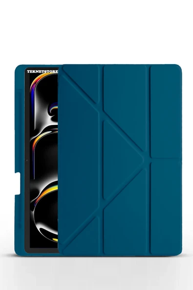 Ipad Pro 11 Inç 2024 M4 Kılıf Kalem Şarj Bölmeli Stadlı Uyku Modlu Arkası Silikon Akıllı Case  PETROL MAVİSİ ürün görseli 1