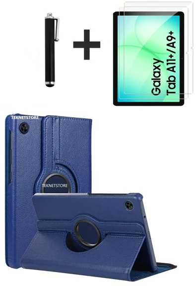 Samsung Galaxy Tab A11 Plus 2025 Kılıf Ekran Koruyucu Kalem Seti 360 Dönebilen Kapak Ön Arka Koruma  Lacivert ürün görseli 1