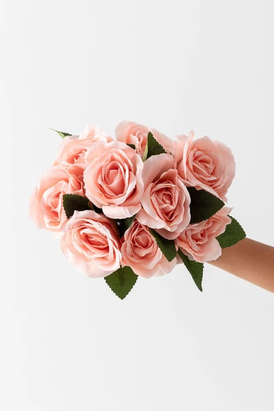 Yapay Yapraklı Gül 9 Dallı 40 Cm - Resim 3