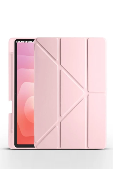 Samsung Galaxy Tab S11 11 Inç SM-X730 Uyumlu Kılıf Standlı Kalem Bölmeli Akıllı Trifolding Kapak  PEMBE ürün görseli 1