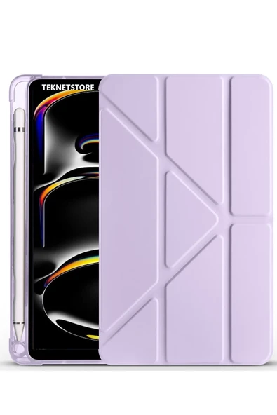 Ipad Pro 11 Inç 2024 M4 Kılıf Kalem Şarj Bölmeli Stadlı Uyku Modlu Arkası Silikon Akıllı Case  LİLA ürün görseli 1