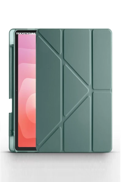 Samsung Galaxy Tab S11 11 Inç SM-X730 Uyumlu Kılıf Standlı Kalem Bölmeli Akıllı Trifolding Kapak  Yeşil ürün görseli 1