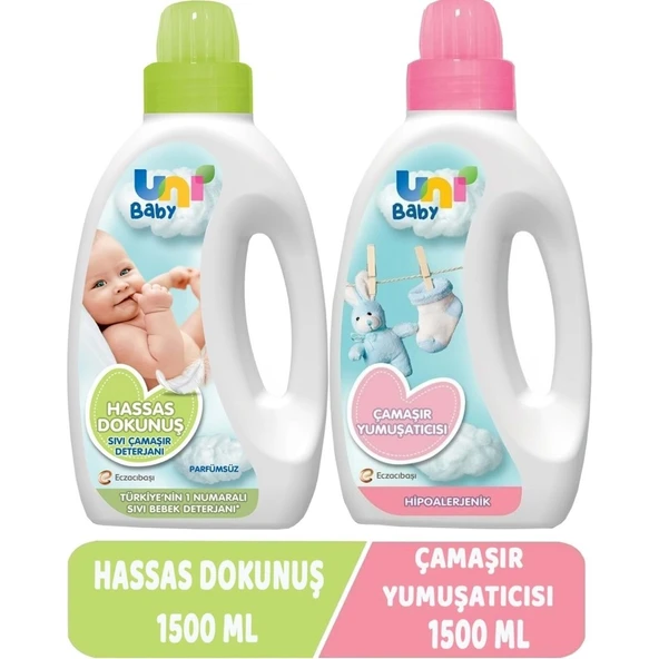 Uni Baby Çamaşır Deterjanı Sensitive 1500ML+YUMUŞATICI 1500ML Hassas/hipoalerjenik Karma -2 Li Set ürün görseli 1