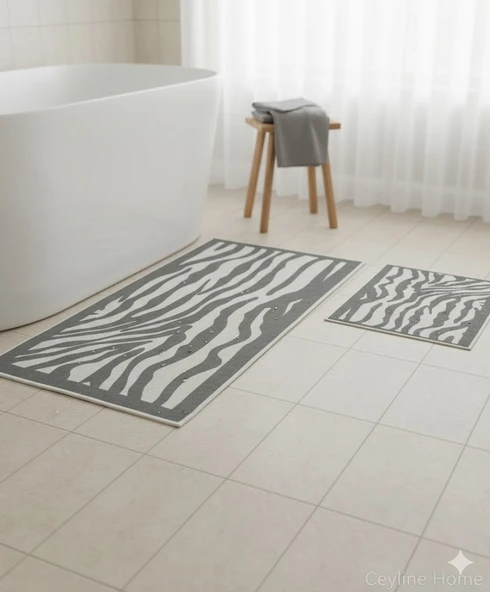 BANYO PASPASI 2'Lİ SET BASKILI ZEBRA GRİ - Resim 2
