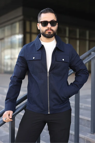 Cep Kapaklı Basic Keten Ceket - Resim 3