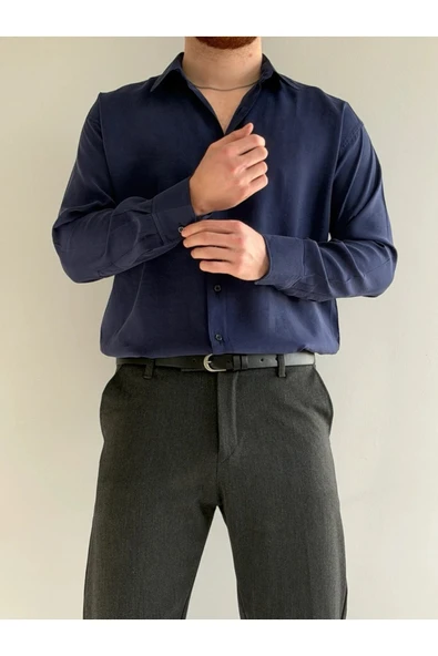 Relaxed Fit Hafif Rahat Modal Kumaş Gömlek - Resim 10