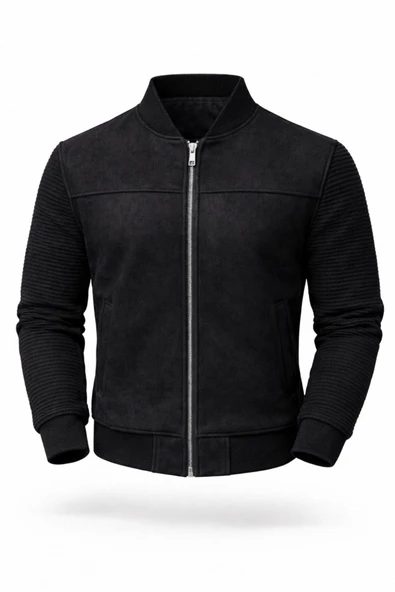 Premium Slim Fit Bomber Kolej Deri Ceket - Resim 12