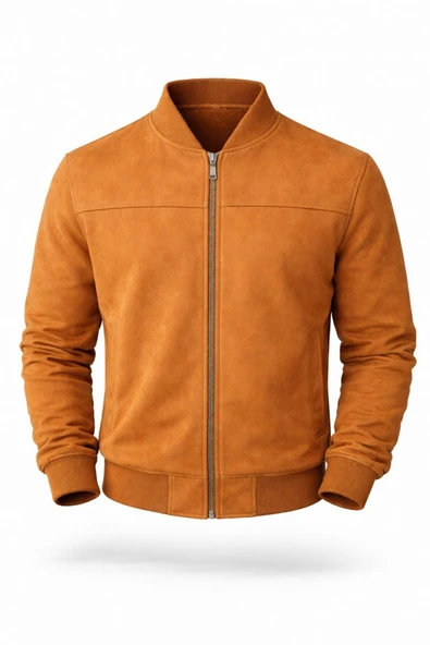 Premium Slim Fit Bomber Kolej Deri Ceket - Resim 9