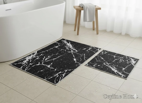 BANYO PASPASI 2'Lİ SET BASKILI MERMER SİYAH ürün görseli 1