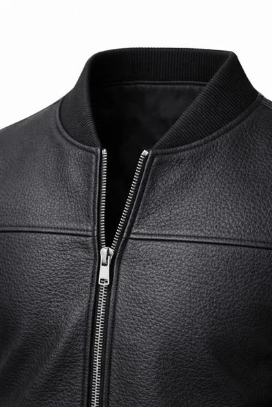 Premium Slim Fit Bomber Kolej Deri Ceket - Resim 3
