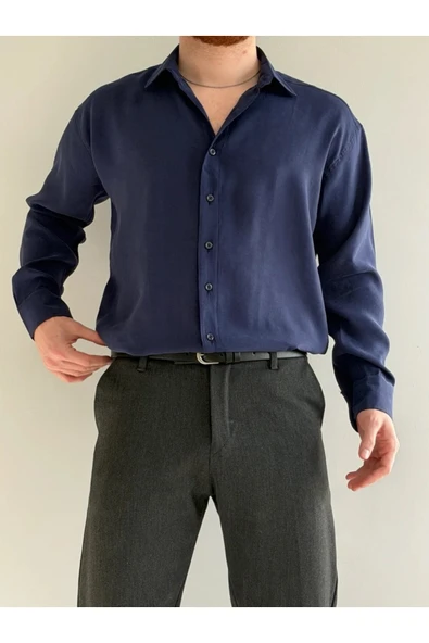 Relaxed Fit Hafif Rahat Modal Kumaş Gömlek - Resim 8