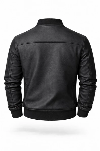 Premium Slim Fit Bomber Kolej Deri Ceket - Resim 4