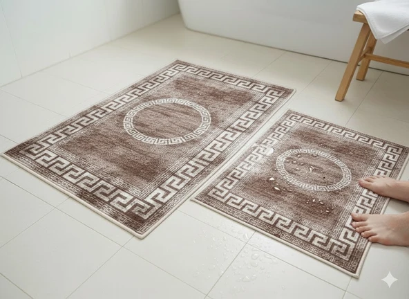 BANYO PASPASI 2'Lİ SET BASKILI VERSACE KAHVE ürün görseli 1