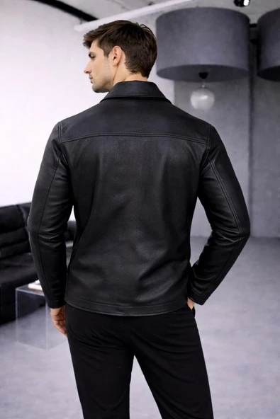 Zamansız Stil Şık Basic Deri Ceket - Resim 4