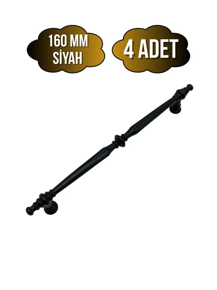 Muse Desenli Siyah Metal Dolap Kulpu Mobilya ve Mutfak Dolap Kulpu(SİYAH)(160MM) Siyah 160mm 160mm - 4 ADET ürün görseli 1