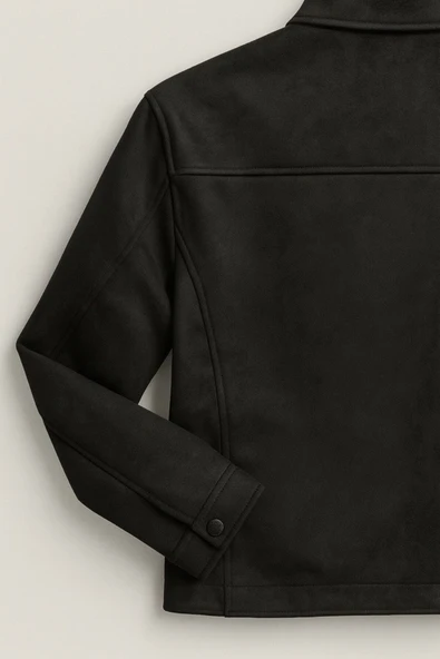 Basic Sade Şık Slim Fit Mevsimlik Süet Ceket - Resim 4