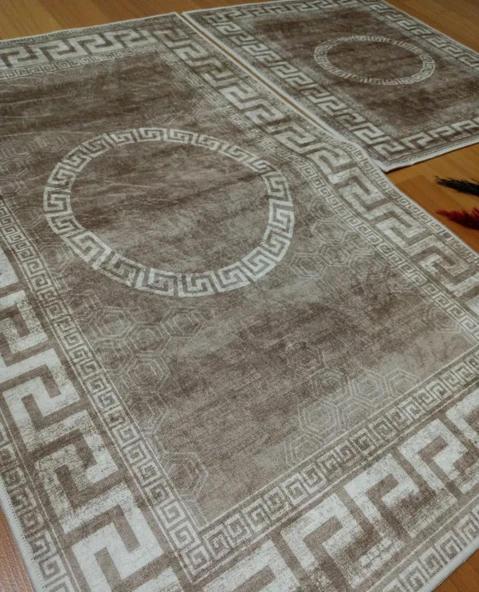 BANYO PASPASI 2'Lİ SET BASKILI VERSACE KAHVE - Resim 3