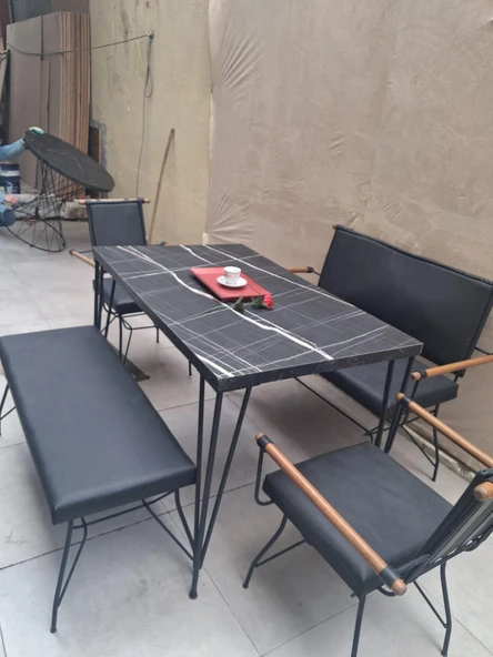 Masa Sandalye Tk 90605 PENYEZ  Takım Model Metal Siyah  Suni Deri Balkon-Bahçe ürün görseli 1