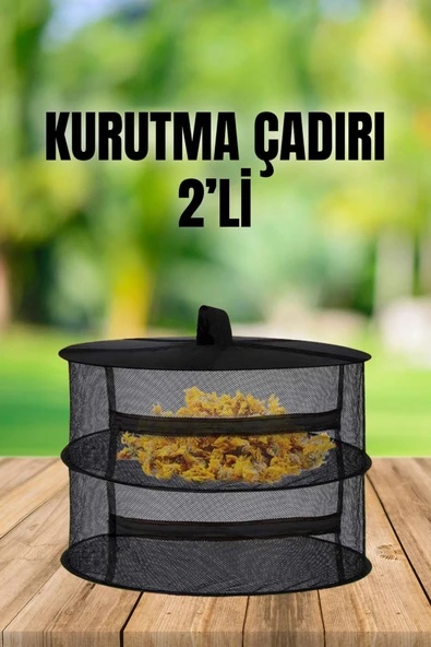 TİNEKE 2 Katlı Fermuarlı Meyve Sebze Kurutma Filesi  Katlanabilir Doğal Kurutma Sepeti SİYAH ürün görseli 1