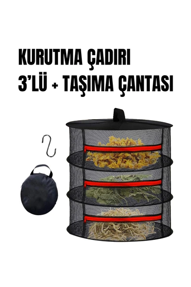 TİNEKE 3 Katlı Fermuarlı Meyve Sebze Kurutma Filesi  Katlanabilir Doğal Kurutma Sepeti KIRMIZI ürün görseli 1