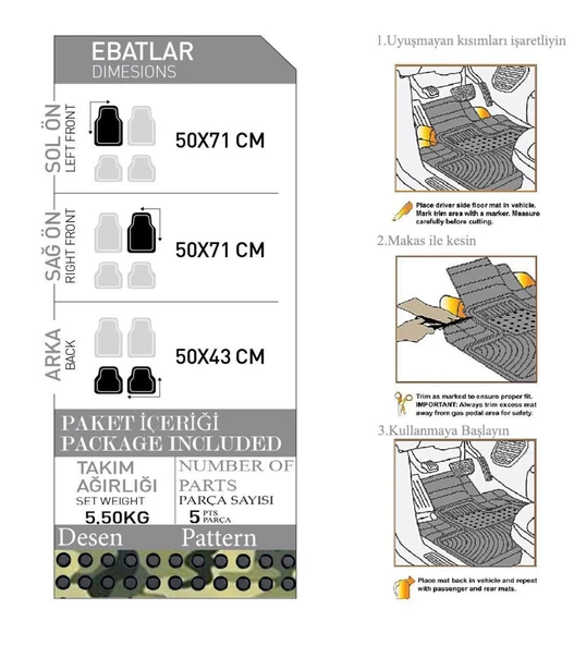 CADILLAC DEVILLE 2006+ İcon Kamuflaj Oto Paspas Seti - Resim 2
