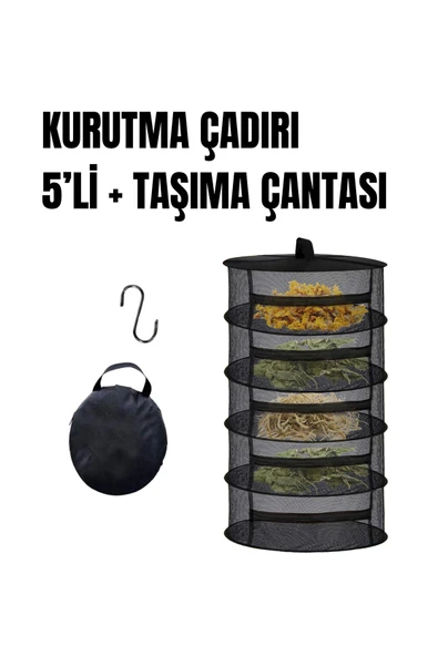TİNEKE 5 Katlı Fermuarlı Meyve Sebze Kurutma Filesi  Katlanabilir Doğal Kurutma Sepeti SİYAH ürün görseli 1
