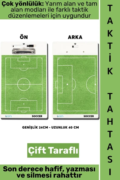 #FutbolTaktik Profesyonel Amatör Okul Tam Yarı Saha Çift Taraflı Futbol Taktik Tahtası 24 X 40 Cm ürün görseli 1