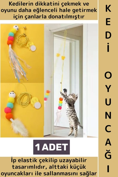 Kendinden Yapışkanlı Evcil Hayvan Pet İlgi Çekici Renkli Sevimli Eğitici Elastik Kedi Oyun Oltası ürün görseli 1