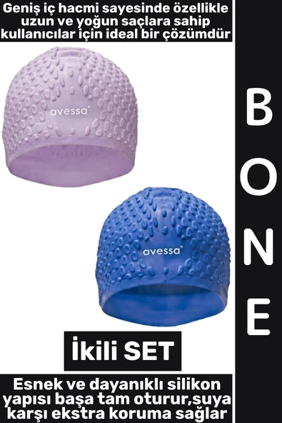 #Bone Yumuşak Havuz Deniz Yüzme Kulağa Su Kaçırmaz Elastik Silikon Büyük Beden Saç Bonesi İkili SET ürün görseli 1
