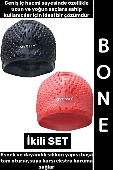 #Bone Esnek Yumuşak Silikon Havuz Deniz Yüzme Kulağa Su Geçirmez Büyük Beden Saç Bonesi İkili SET ürün görseli 1
