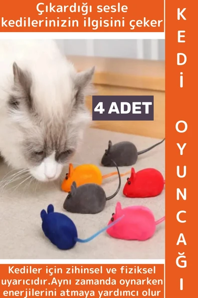 Evcil Hayvan Pet Enerji Atma Zihinsel Uyarı İlgi Çekici Sesli Sevimli Kedi Eğitim Oyun Faresi 4 Adet ürün görseli 1